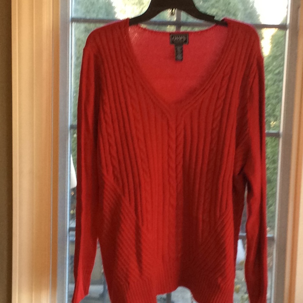 Cozy Chaps Red Cable Knit V-Neck Pullover Sweater